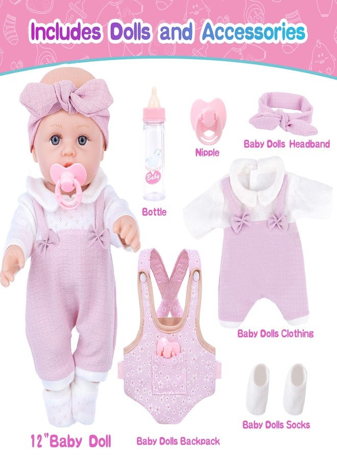 BDDOLL 12'' Baby Doll Playset with Clothes and Dolls Carrier Accessories Included Baby Carrier, Bottles, Nipple, Socks, Headbands - Image 2